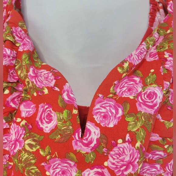 Zara Rose Print Red Crop Corset Sweatheart Cottagecore Whimsical Romantic Top - Picture 5 of 12